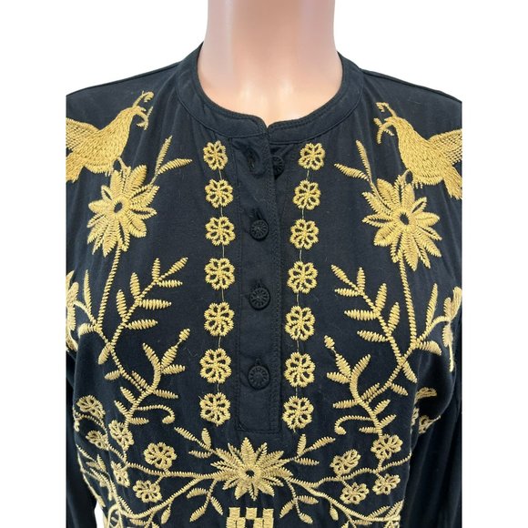 Johnny Was Georgina Raw Seam Henley Top Black Small - Picture 2 of 4